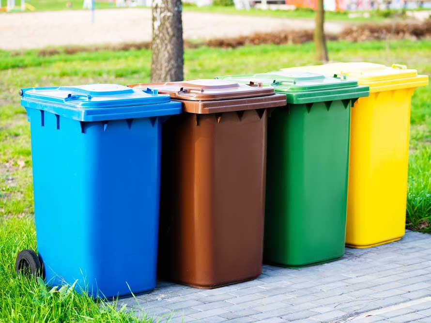 Colorful garbage bins outdoor
